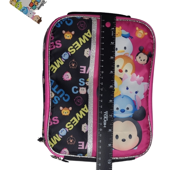 Disney Tsum Tsum Lunch Box Bag Insulated Black Pink Glitter Minnie Mouse Stitch - Picture 7 of 8